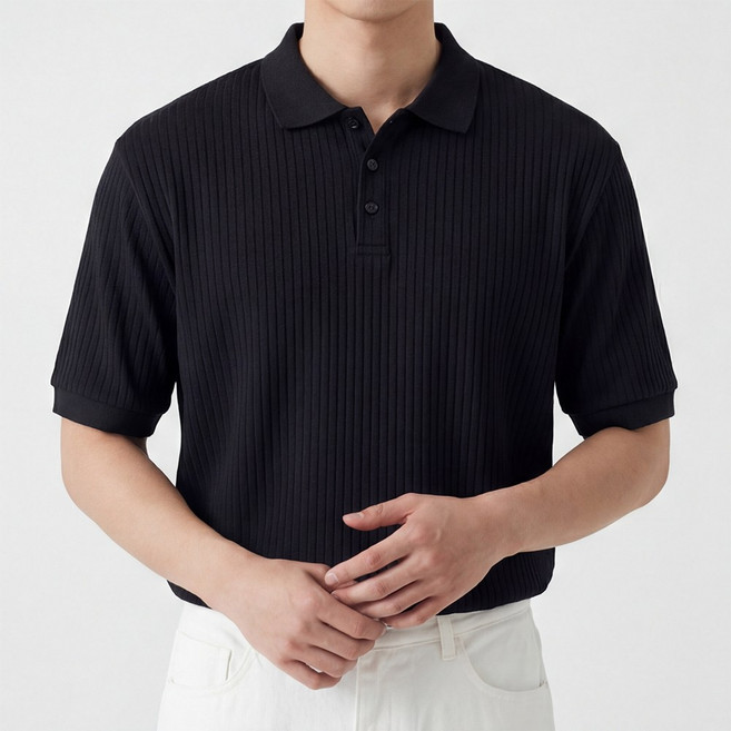 루크 남성 여름 카라 반팔 니트 티셔츠 데일리 단정한 베이직 상의 남자 여름 편안한 오픈 카라티 4컬러