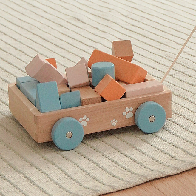 폴라비 원목 블럭쌓기 +블럭보관웨건, 1개, 1개