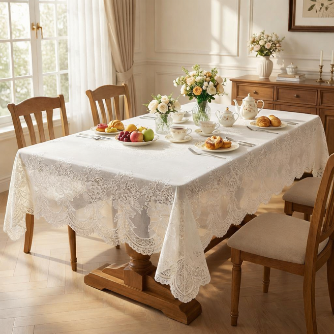 몽글리빙 레이스 방수 테이블보 식탁보 (4인용 6인용), 아이보리, 1개