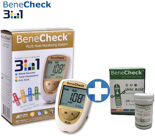 베네첵 3in1 요산 측정기 세트 요산시험지 25매 포함 통풍 자가진단기 통풍관리 필수템, 1세트, 측정기+시험지25매