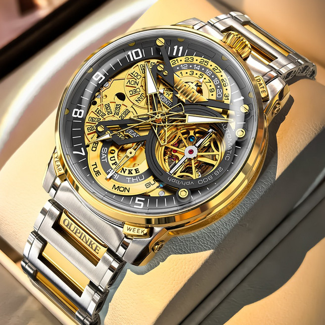 OUPINKE 남성 시계 자동 기계식 오토매틱 럭셔리 워터프루프 명품 메탈 패션 야광 다기능 손목