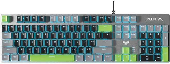 AULA F2068프로 유선 기계식 키보드, 청축, 그레이+블랙+그린
