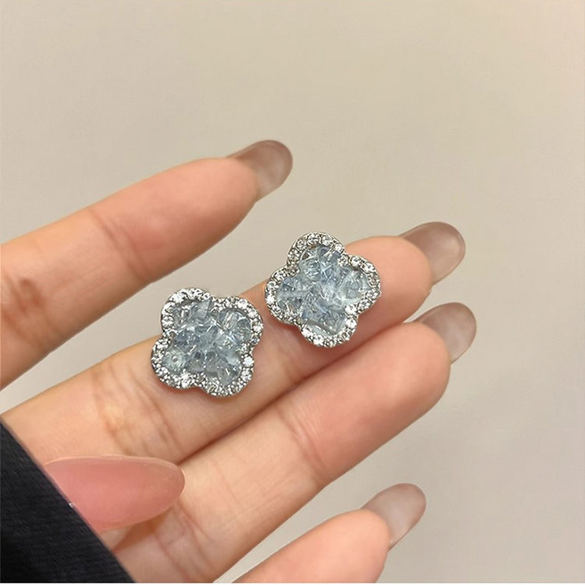 kamiaoduo 簡約高級感藍色四葉草耳環