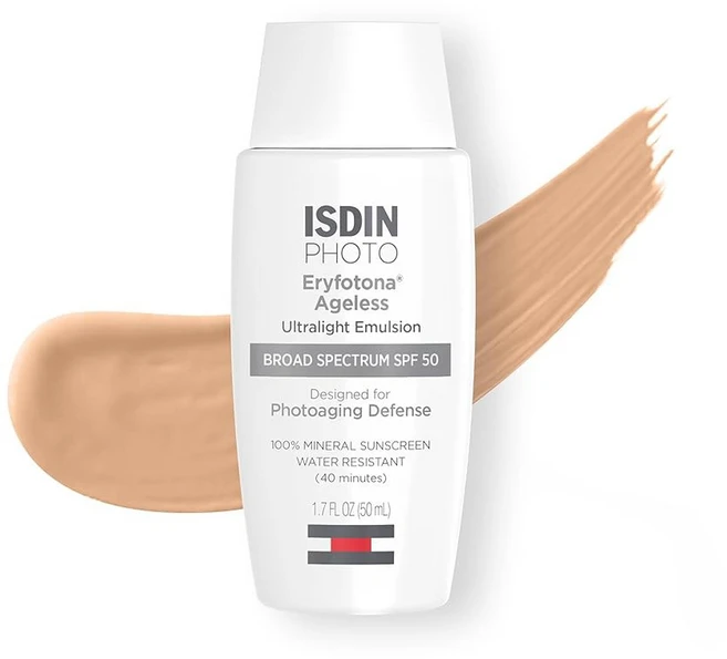 ISDIN 에리포토나 에이지리스 자외선 차단제 아연 산화물 및 100 미네랄 틴티드 SPF 50, 1.7 Fl Oz (Pack of 1), 1개, 50ml - 쿠팡