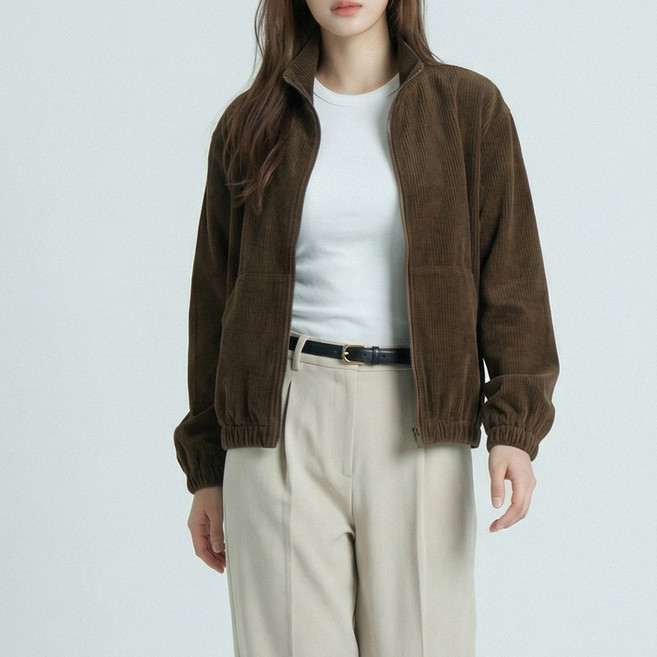 라르고비에 코듀로이 스판 하이넥 루즈핏 자켓 간절기 집업 아우터