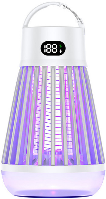 PYHO 2-IN-1 지능 2000V 고전압 모기퇴치기 캠핑 방수 휴대용 캠핑 무드등+모기퇴치기, 화이트, J03-2000mAh