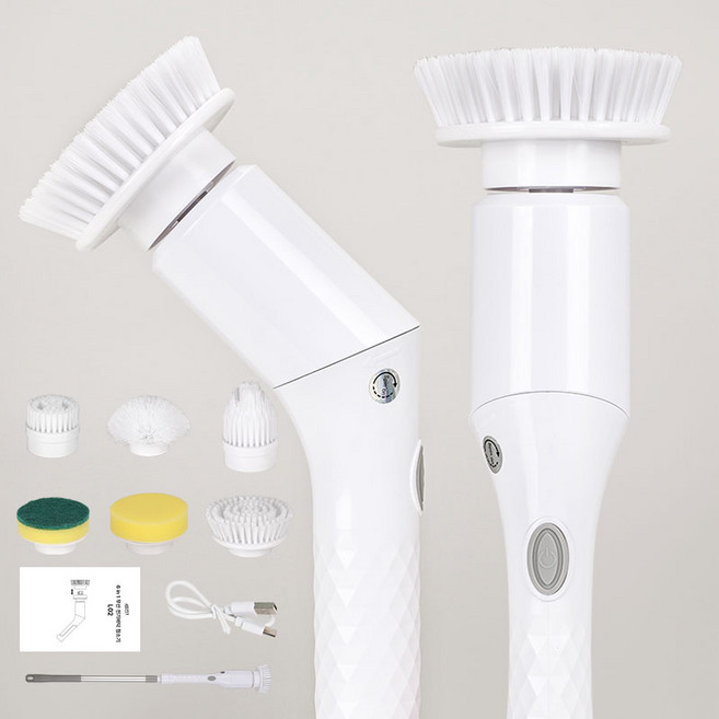 6 IN 1 무선 전동 다용도 청소솔 화장실 욕실 청소 욕조솔 변기 바닥 틈새 거울 유리 창문 설거지 세트, 1개, 화이트
