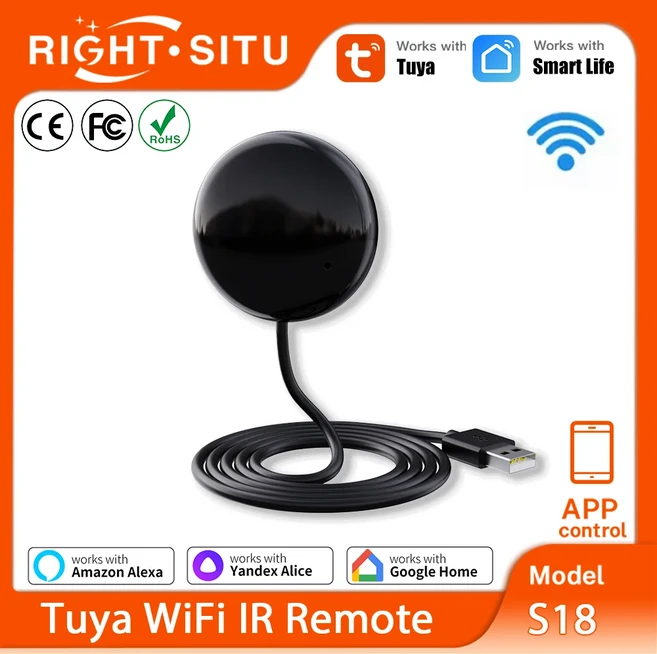 스마트 홈 자동화 원격 제어용 Tuya WiFi IR 리모컨 범용 적외선 장치 Alexa Google 라이프와 함께 작동, 아이보리, 1, 아이보리