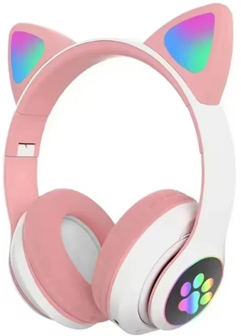 귀여운 고양이 무선 헤드폰 RGB 귀 마이크 포함 소음 차단 어린이 스테레오 음악 선물, 01 pink