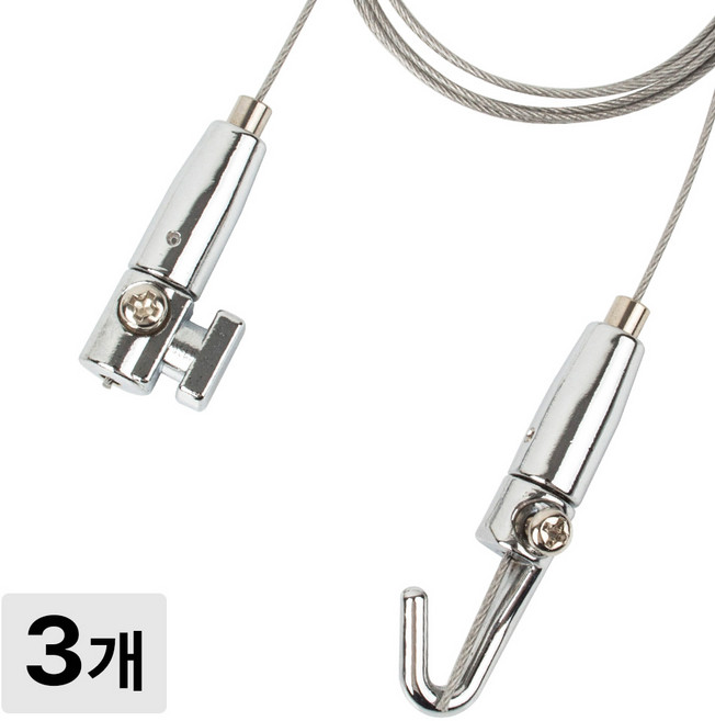 [철물인] 액자걸이 강력거북이 소 5kg용 실버 - 간편레일 벽면용, 3개, 와이어2미터-실버