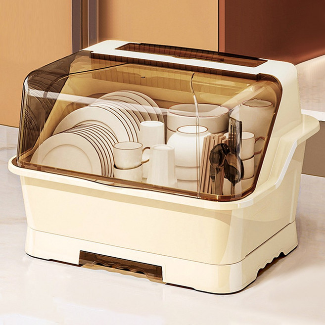 Qiaokao 배수형 식기 건조대 대형, 1개, 베이지, 1단