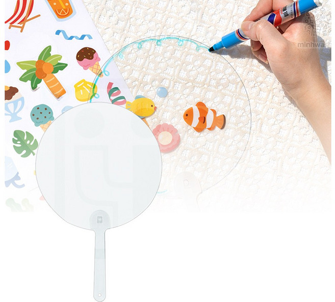 민화샵 투명 플라스틱 부채 낱개 모양 (택1) 여름 색칠놀이 꾸미기 만들기 부자재료, 1개, 원형