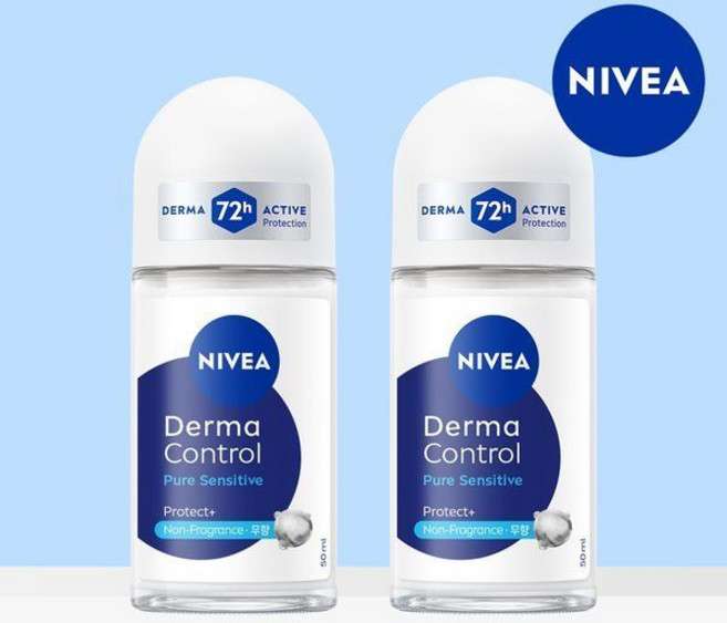 니베아 데오드란트 롤온 더마 컨트롤 퓨어 센서티브 50ml 2개