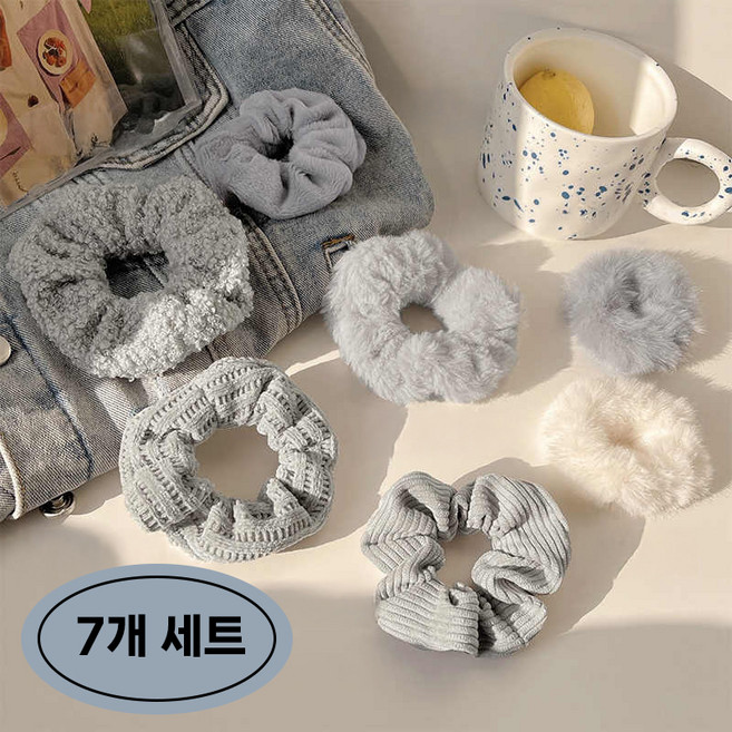 레오네 겨울 데일리 코듀로이 벨벳 니트 밍크 헤어 곱창 머리끈