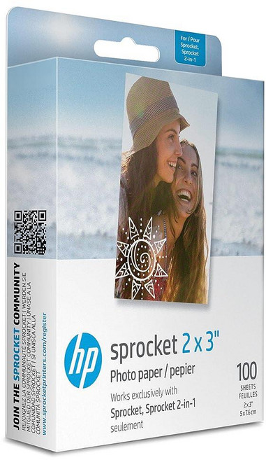 HP 스프로킷 프리미엄 징크 후면 스티커 사진 종이 5.08x7.62cm 100장 HP 스프로킷 사진 프린터와 호환, 인화지, 100매