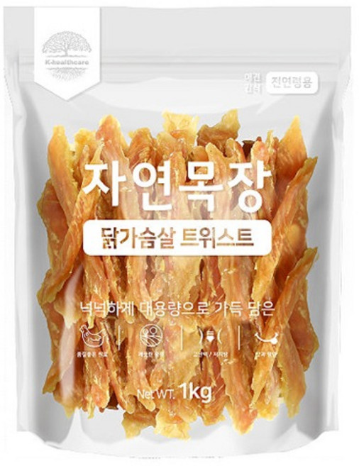자연목장 닭가슴살 트위스트 대용량 고단백 애견간식 1kg x 2개 강아지간식, 닭고기