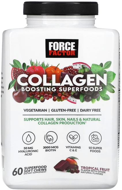 Force Factor 콜라겐 강화 슈퍼 푸드 트로피컬 과일 맛 슈퍼 푸드 소프트츄 60개, ForceFactor콜라겐강화슈퍼푸드트로피컬과일맛슈퍼푸, 1개, 60정 - 쿠팡