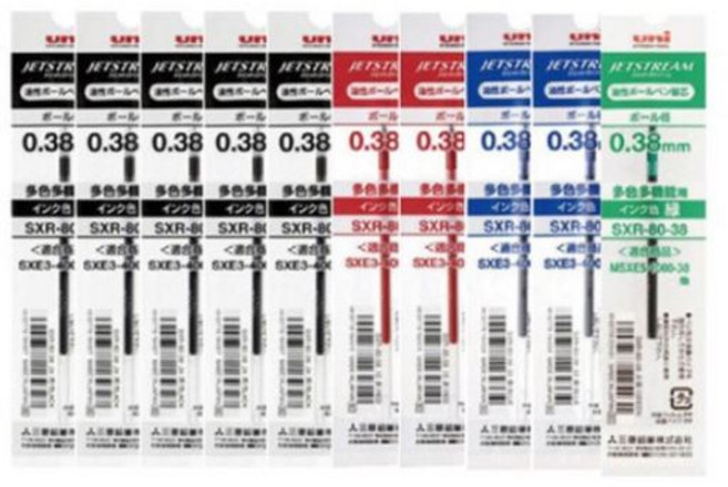 유니 제트스트림 3색펜 4색펜 멀티펜 리필심 SXR-80-38 SXR-80-05 SXR-80-07 10개, 다색펜(멀티펜) 리필 0.38 혼합 10개
