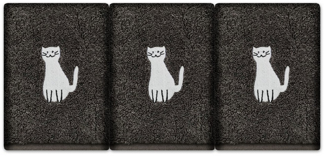 코튼알리오 냥냥이 수건170g 30수면사, 3개, 안냥(차콜)