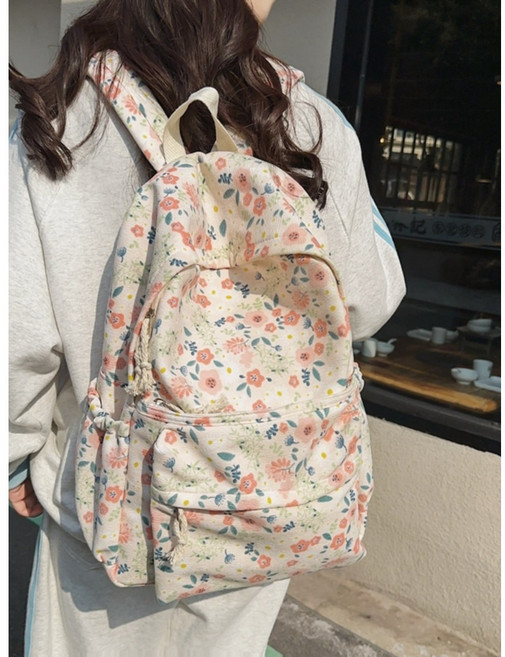 레트로 꽃무늬 책가방 잔 꽃 학생 백팩 중학생 대학생 여행 가방 캔버스 에코백