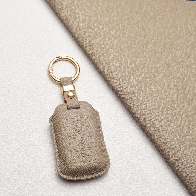 기아 천연 소가죽 키케이스 호환 (올뉴K7 / 더뉴K7 / 더뉴쏘렌토) 4버튼 키홀더, 기아/G 타입, 에토프그레이