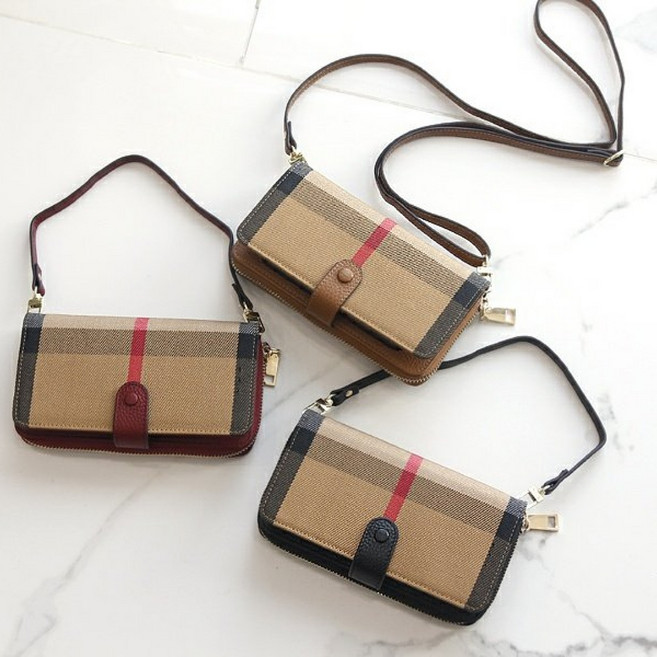 소가죽 체크 크로스 지갑 폰케이스