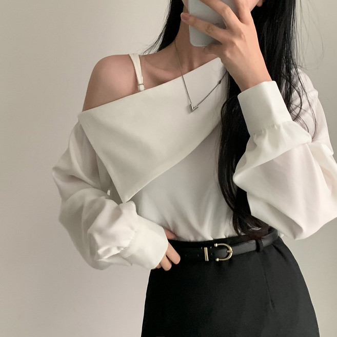 예쁨시전 시크 여리 나시 반오프 빅카라 봄 가을 긴팔 쉬폰 셔츠 블라우스