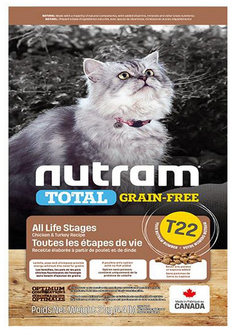 Nutram 紐頓 貓糧 無穀配方 呵護腸胃 維持肌肉健康與活力, 1個, T22 挑嘴全齡貓, 2kg, 雞肉+火雞