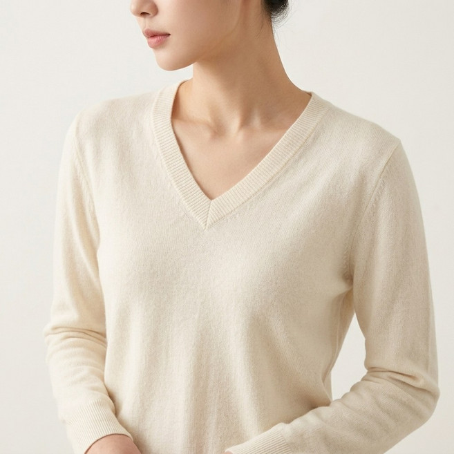 모르 여성 봄 얇은 니트 긴팔 브이넥 데일리 기본티 2종세트