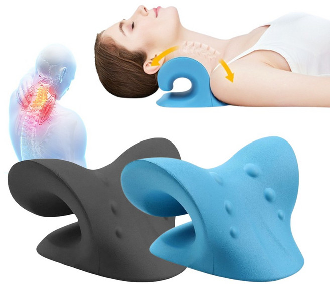 목 스트레칭 기구 쿠션 넥 릴렉스 바른 스트레처 자세 운동 마사지 기구 베개 넥해먹 C커브형, 바른목경추베개-C커브형- 블루, 1개