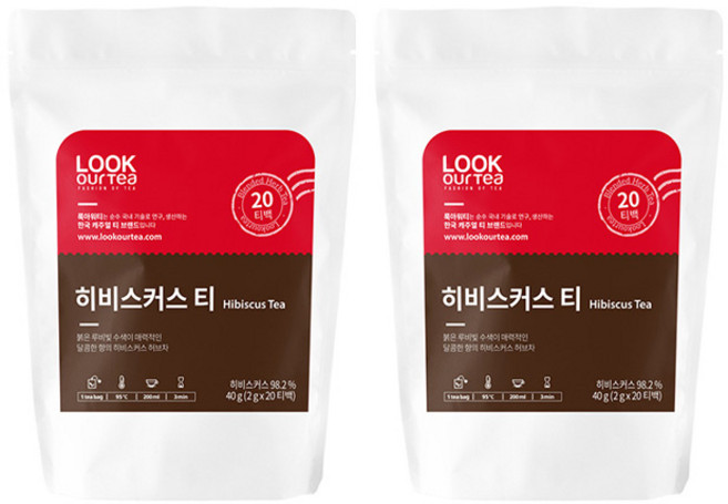 룩아워티 히비스커스 티 20티백 허브 블렌딩, 2개, 20개입, 2g