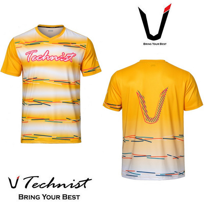 테크니스트 티셔츠 배드민턴 상의 반팔티 옐로우 23TT-86A54 남성 여성 남녀공용 커플 배드민턴복