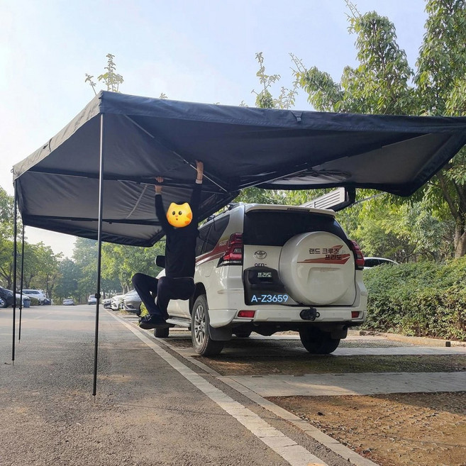 270도 차량용 어닝 4x4 LED 600D 방수 알루미늄 합금 SUV/트럭/밴용 차량 루프탑 사이드 쉘터 360도 어닝, 2M Bla