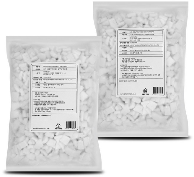 프리미엄 냉동 코코넛 미트 1kg 무설탕 무첨가 열대과일 홈카페 스무디 요리, 2개, 냉동코코넛미트 1kg