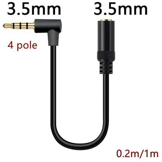 1m 20CM 90도 직각 3극 4극 TRRS 3.5mm Aux 오디오 케이블 어댑터 M/F PC 마이크 이어폰용, 3 pole, 0.25m