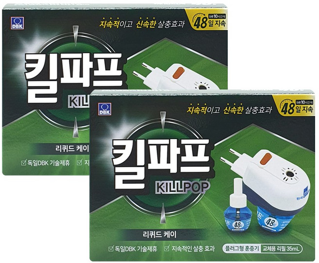 킬파프 리퀴드케어 플러그형 세트 48일x2팩 교체용 퇴치 모기약 전자모기향 살충제, 2개, 35g