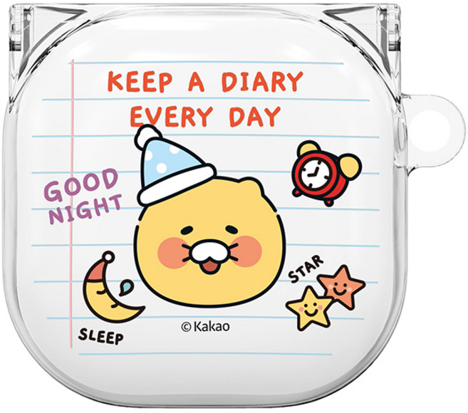카카오프렌즈 춘식이 다이어리 블루투스 이어폰 투명 슬림 케이스 키링 세트, 굿나잇, 버즈라이브
