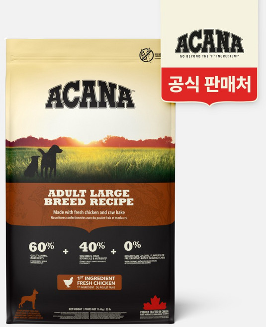 아카나 독 어덜트 라지브리드, 11.4kg, 닭, 1개
