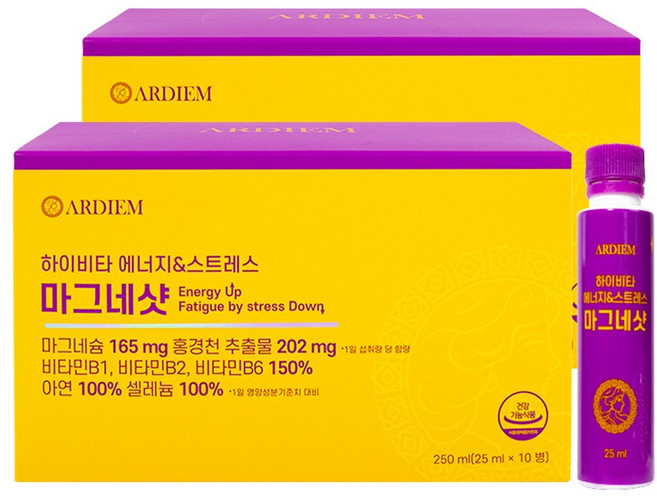 아르디엠 하이비타 에너지&스트레스 마그네샷 액상 글루콘산 마그네슘 10p, 2박스, 250ml