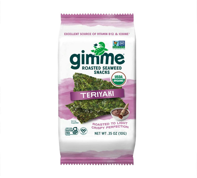 김미 해초 유기농 구운 김 - 데리야끼 - 10g 공유 팩 Gimme Seaweed Organic Premium Roasted Seaweed Snacks Teriyaki 10, N/A, 1개