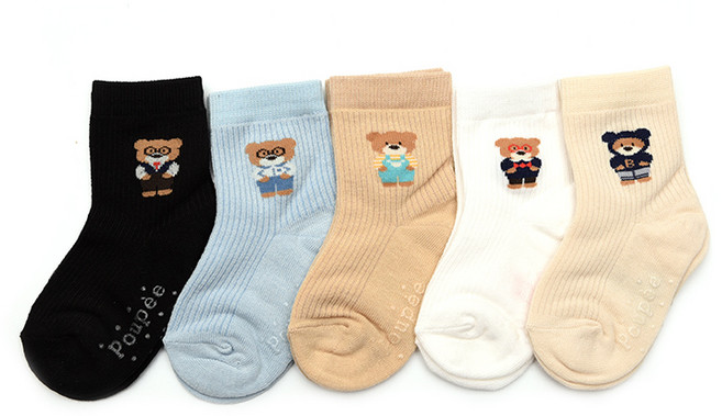 오른발왼발 베어프렌즈 5켤레 국산 아동 유아 어린이 남아 여아 초등 학생 주니어 곰돌이 양말 세트