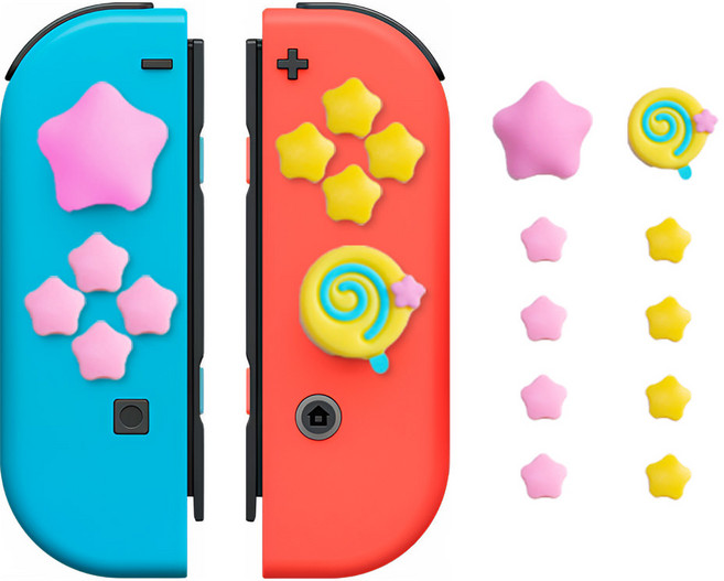 닌텐도 스위치 조이콘 스틱 캡 커버 케이스 버튼 캡 세트 OLED 라이트, 스틱커버+버튼캡(왕별사탕 핑크), 1개