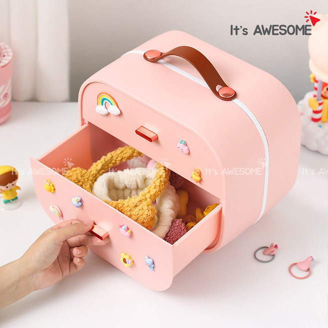 잇츠어썸 머리핀 정리함 악세서리 보관함 머리끈 헤어핀 소품정리 여아선물용 정리대, 스티커포함, 1개, 핑키큐티