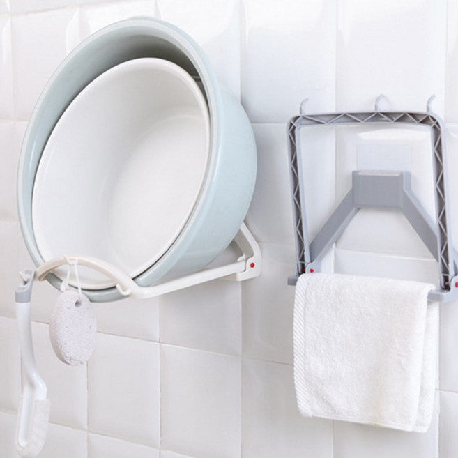 엘홈 무타공 매직접착 자동접이식 욕실선반 화장실선반 대야걸이, 1개, 화이트