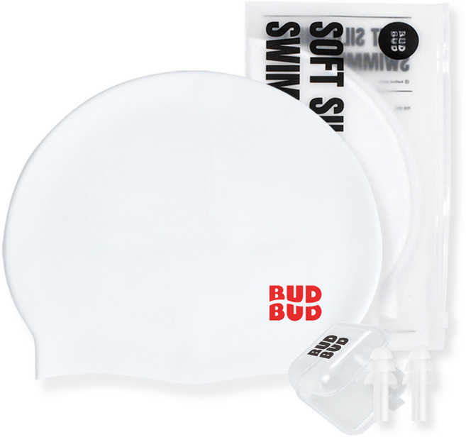 [3종세트] 버드버드 시그니처 실리콘 수모 헤리티지 수영모자, 1개, 화이트-레드