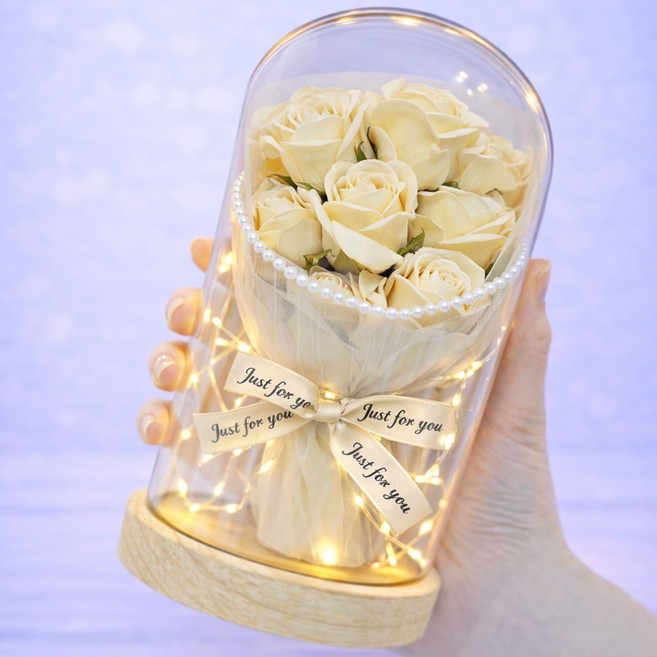 모아룸 LED 유리돔 무드등 꽃다발 카드 포함 선물세트, 사랑05