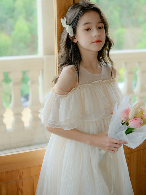 女童韓版 新款蓬蓬紗禮服公主裙中大童洋氣女孩仙氣溫柔公主風
