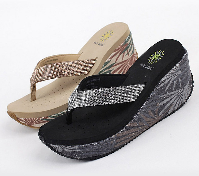 스타슈 여성 큐빅 굽높은 통굽 웨지힐 가보시 쪼리 쿠션 슬리퍼