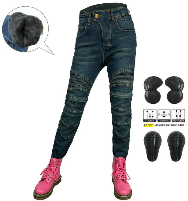 무.료.당 일.배.송 여성용 라이더 바이크 바지 팬츠 겨울 라이딩진 기모 라이더바지 방한 라이딩진 무릎 보호대포함, 네이비