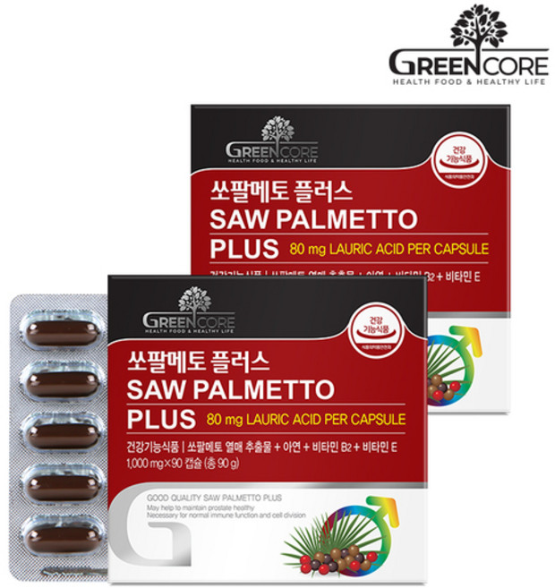그린코어 쏘팔메토 플러스 1 000mg, 2개, 90정
